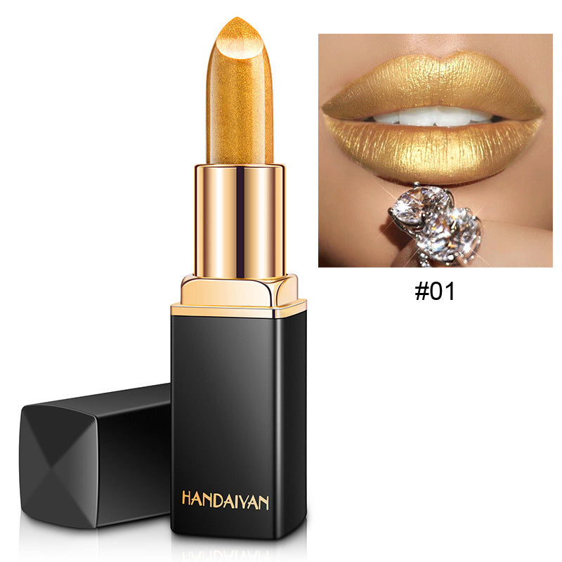 Radiant Metallic Elegance: Pearlescent Color Temperature Change Lipstick with a Touch of Gilt