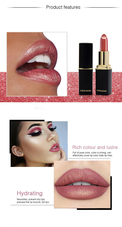 Radiant Metallic Elegance: Pearlescent Color Temperature Change Lipstick with a Touch of Gilt