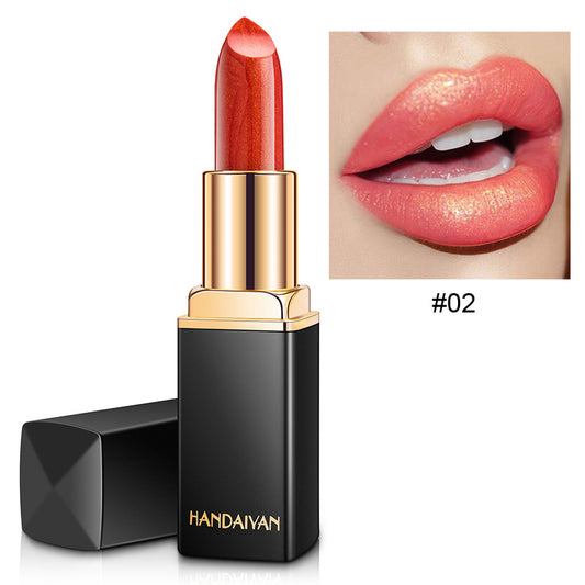 Radiant Metallic Elegance: Pearlescent Color Temperature Change Lipstick with a Touch of Gilt