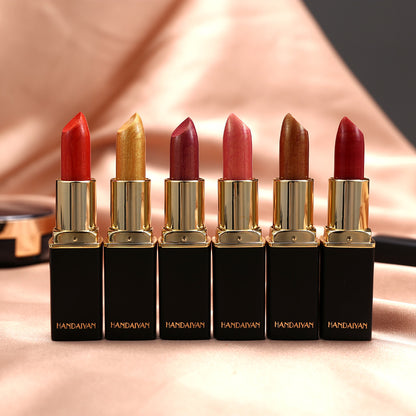 Radiant Metallic Elegance: Pearlescent Color Temperature Change Lipstick with a Touch of Gilt