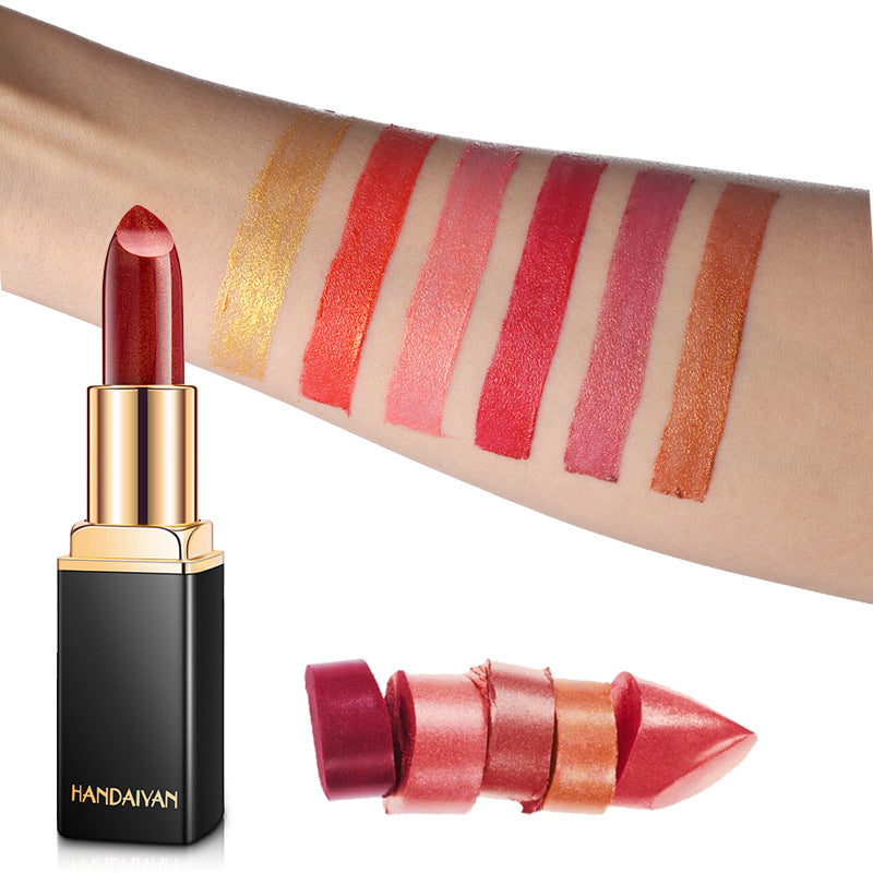 Radiant Metallic Elegance: Pearlescent Color Temperature Change Lipstick with a Touch of Gilt