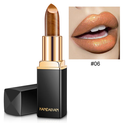 Radiant Metallic Elegance: Pearlescent Color Temperature Change Lipstick with a Touch of Gilt